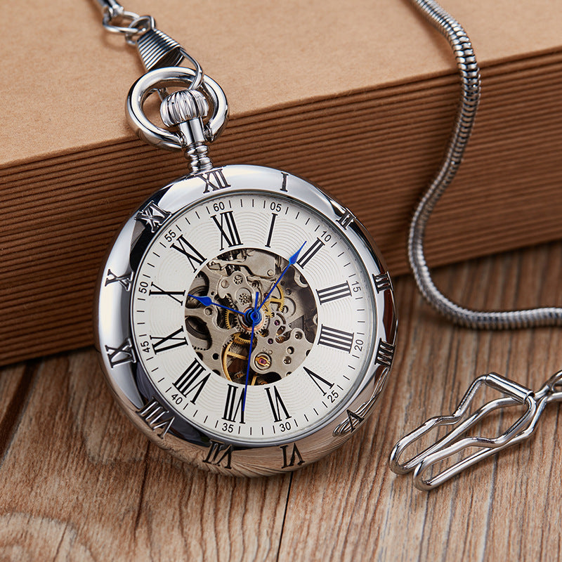 Vintage Automatic Pocket Watch – Roman Numerals & Snake Chain