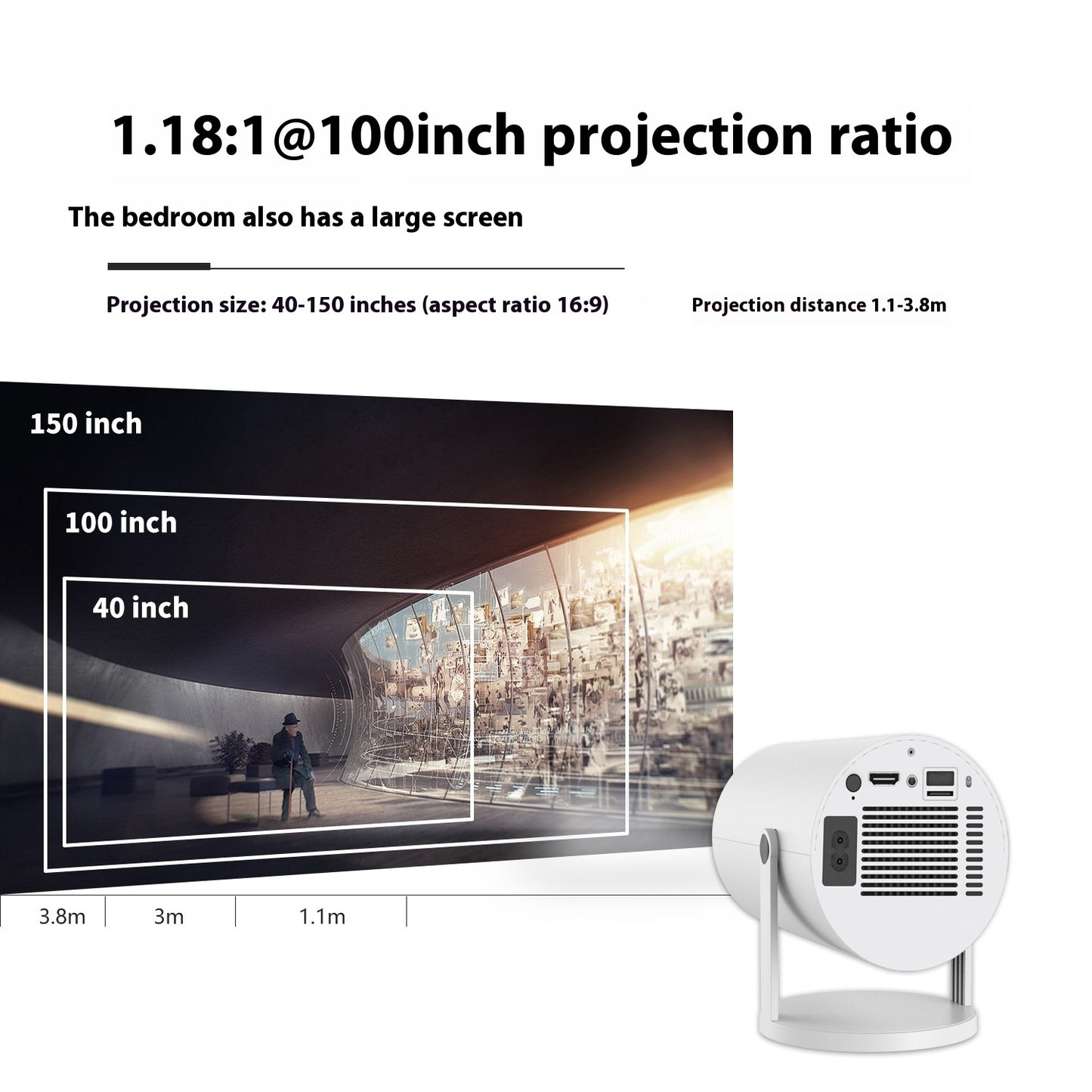 Portable HD Projector with Auto Focus & 180° Adjustable Angle