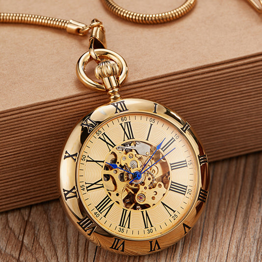 Vintage Automatic Pocket Watch – Roman Numerals &amp; Snake Chain